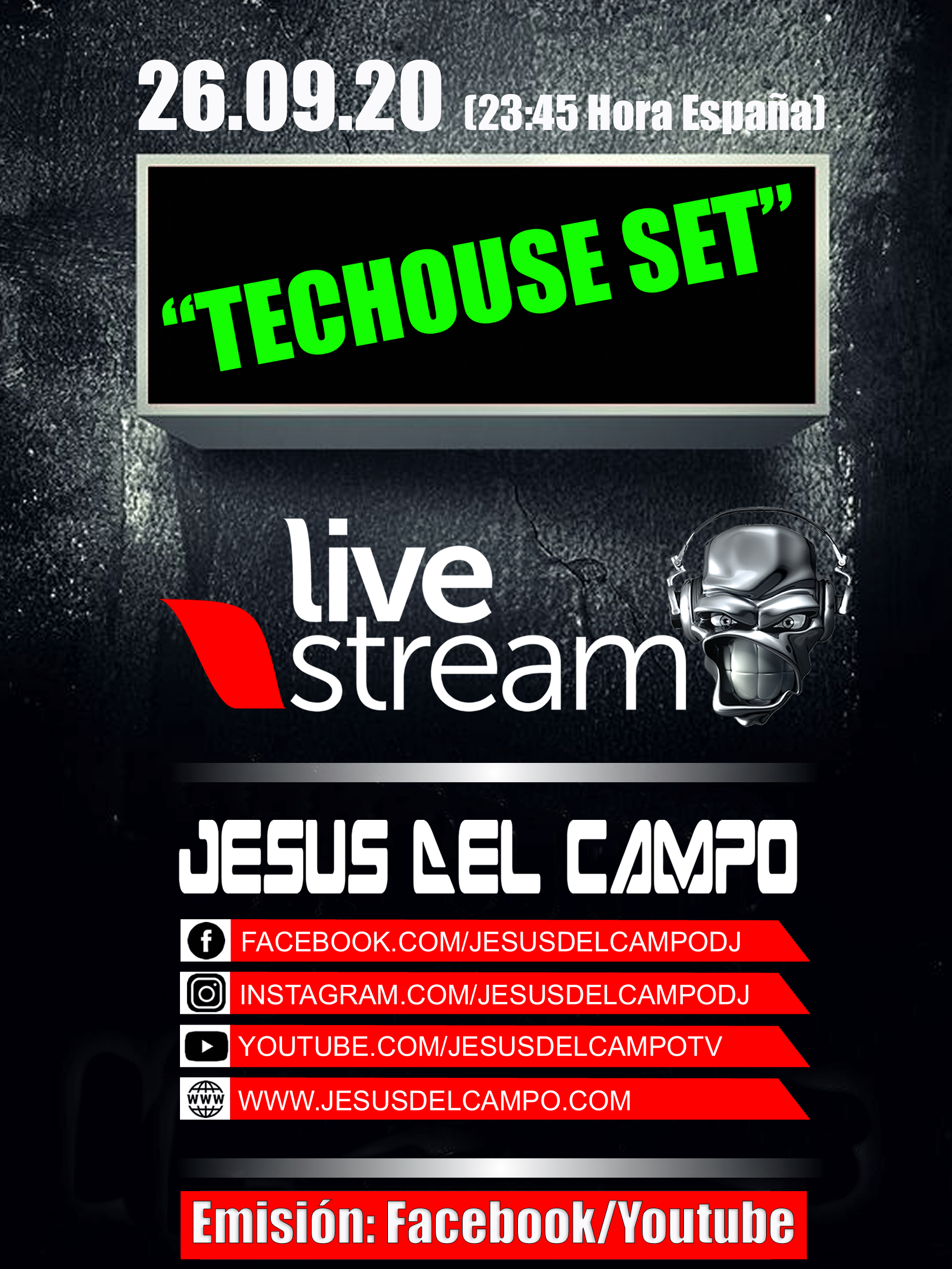 flyer Live Stream 26 sep 2020 techouse set cartel jesus del campo